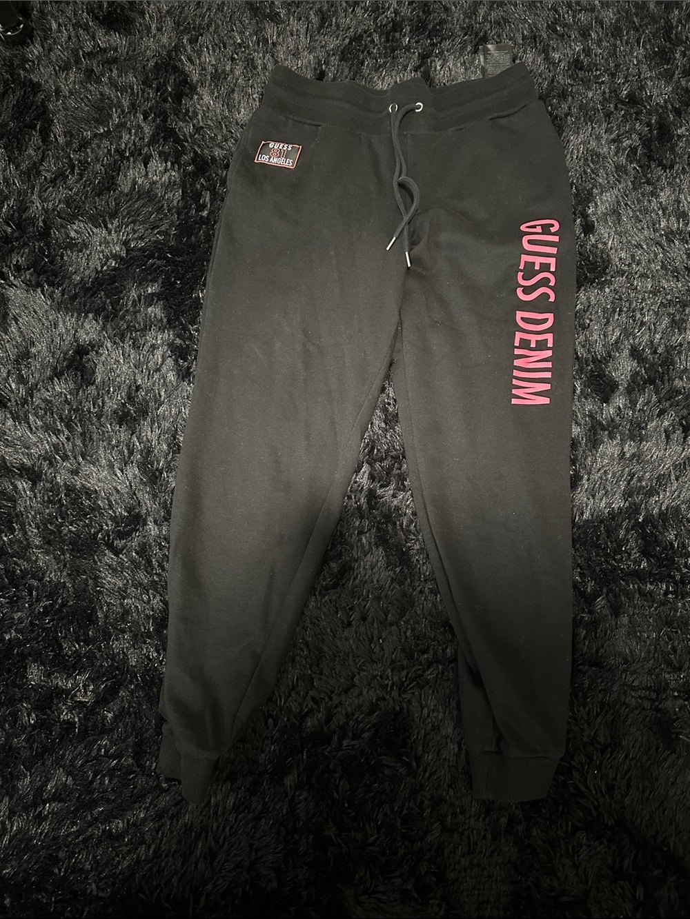Guess Black Joggers with Pink GUESS DENIM Side Logo